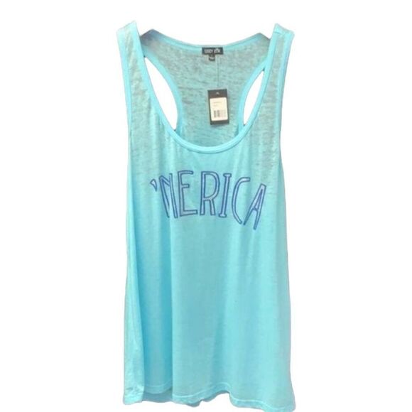 Cozy Zoe Pajama Tank Top Aqua Blue America PJ Shirt NEW Holiday Women Size L USA - Picture 1 of 6